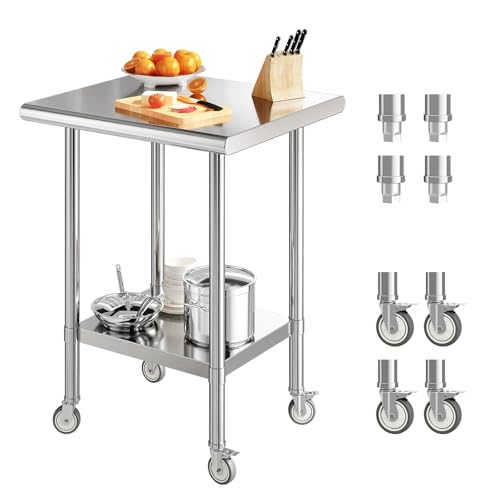 Redlife Gastronomie Edelstahl Arbeitstisch (71x61x89 cm), Tisch bis 150 kg belastbar,Edelstahl Regal mit 3 Regalen & Edelstahltisch mit Rollen Profi Gastro Küchentisch