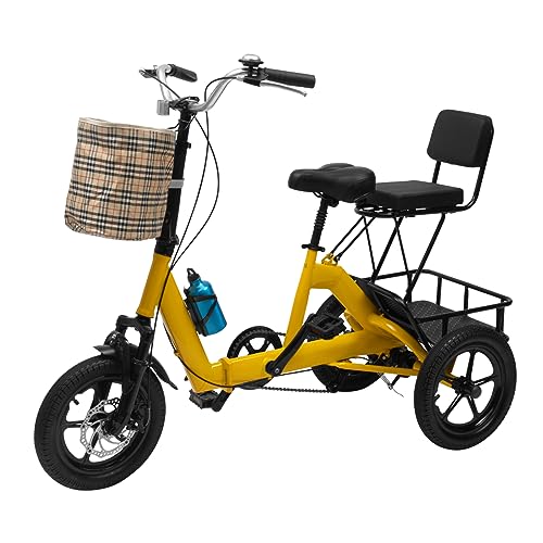 14 Zoll Dreirad für Erwachsene, Dreirad Fahrrad 3 Räder Lastenfahrrad, Tricycle for Adults Klappbar 3 Rad Fahrrad für Erwachsene & Kinder von 5.08-5.9 Fuß in der Höhe, mit Einkaufskorb & Rückenlehne