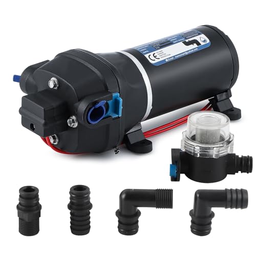 Mxmoonant 24V DC Automatische Wasserpumpe, druckpumpe, 40 Psi, 2.8 Bar, 130W, 17 Lpm/min, selbstansaugend, Überlastungsschutz, geräuscharm, für Wohnwagen, Boot, Waschen, Spritzen, Garten