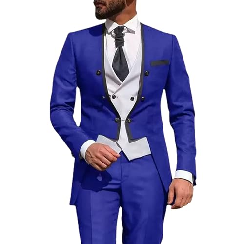 Herren 3 Stück Business Frack Anzug Plus Size Formales Kleid Blazer Weste Hose Hochzeit Prom Bräutigam Smoking Anzüge (Blau2,6XL)