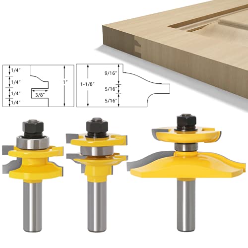 APLUS Raised Panel Door Making Hartmetall-Fräser-Bit-Set mit Rückenschneider mit 1/2-Zoll-Schaft, 3-teilig