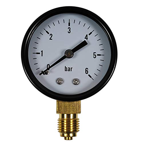 HELO 0-6 bar Manometer senkrecht, Ø 50 mm, Druckluft Manometer/Vakuummeter 1/4" Anschluss unten, aus Messing im Metallgehäuse