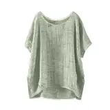 Oversize Shirt Damen Vintage Musselin Bluse Sommer Leinenbluse Basic Tshirt Casual Oberteile Rundhalsausschnitt Pullover Leichte Tunika Tops Große Größen T-Shirt Longbluse (erhältlich In Übergröße)