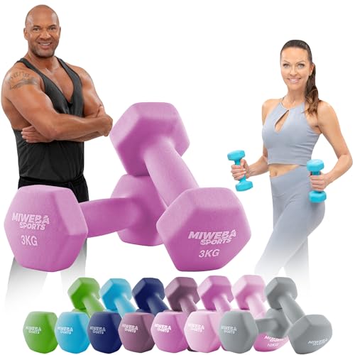 Miweba Sports Neopren Hantelset NKH100 | ????? Hantel - Hexagon Hanteln Set - Kurzhanteln - Kurzhantel Set - Gymnastikhanteln - Hantel Set - Dumbbell - 0,5-10 Kg (2X 3.0 kg, Pink)