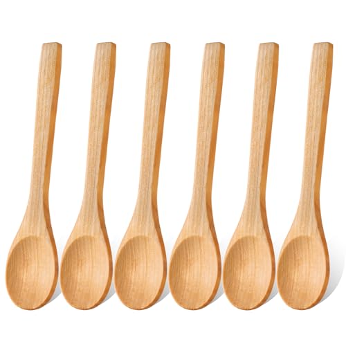 7 Stück Holzlöffel Klein Suppenlöffel Langgriff 13cm Honiglöffel Holz zum Essen Mischen Rühren Kochen Wooden Spoon für Zuhause, Küche, Kaffee, Party, Restaurant