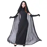 Myir Halloween Kostüm Damen Geister Schwarze Geisterbraut böse Königin, Karneval Ausführen Kostüme Erwachsene Vampir Lange Kleid Horror (Schwarz, Medium)