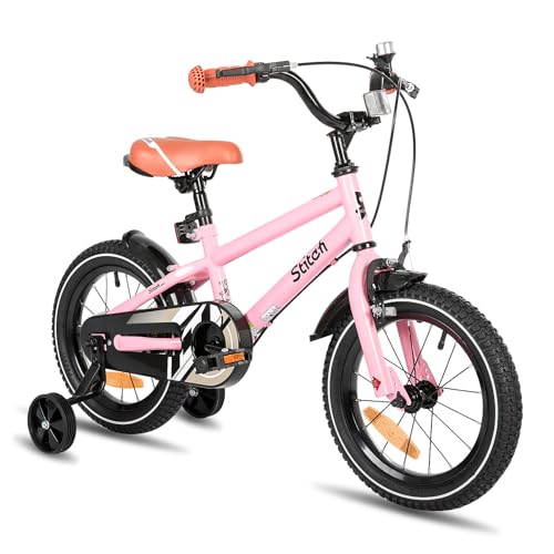 STITCH 16 Zoll Kinderfahrrad für 4 5 6 Jahre Mädchen & Jungen, Kinderfahrrad mit Stabilisatoren, 95% montiert,Leichtes Rosa