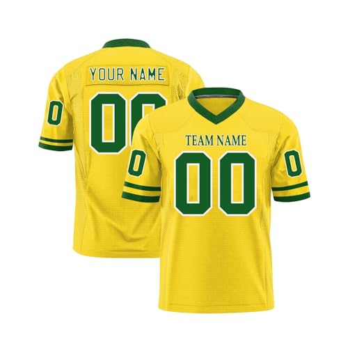 Personalisiert American Football Trikot für Herren Damen Jugend Vorschule Personalized Printed Team Name Number Logo Custom Football Jersey Schnelltrocknend Atmungsaktiv Gelb