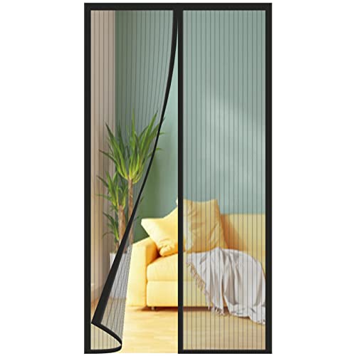 Fliegengitter Balkontür 80x230 cm, Verbesserte Qualität der Fliegengitter Tür Magnet, Geeignet für Balkontür Terrassentür Kellertür Zimmertür und Schiebetür, ohne Bohren, Schwarz