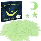 Leuchtende Sterne Wandsticker im Dunkelen für die Decke, Selbstklebend 205 Stück 3D Leuchtende Aufkleber Sterne und Mond für Kinderzimmer, Erstellen Realistischen Sternenhimmel, Raumdeko