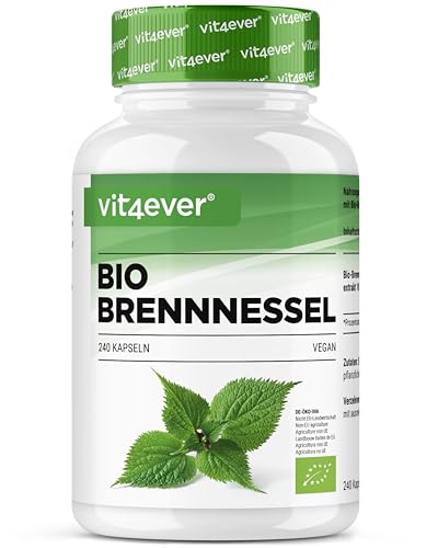 Bio Brennnessel - 240 Kapseln - Hochdosiert mit 1000mg je Tagesportion - 10:1 Brennnessel Extrakt in zertifizierter Bio Qualität - Vegan