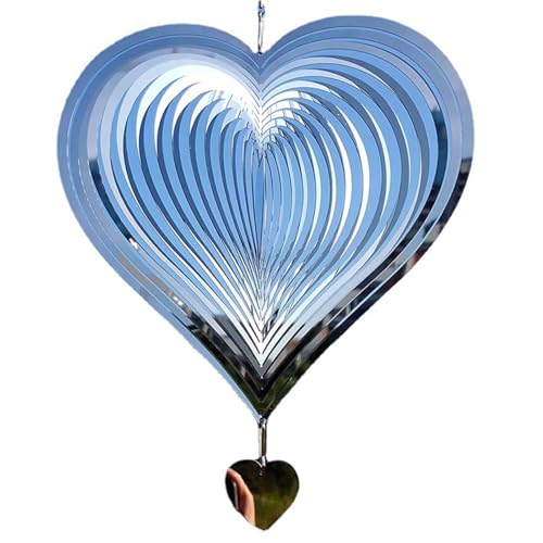 Windspiel Spirale Herz Groß 34 X 20 cm Gartendekoration Geschenk Windspiele Für Draußen Hängend Liebe Herz Ornament Windspiele Garten Metall, Wetterbeständig, Für Outdoor Indoor Wohnzimmer Fenster