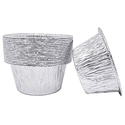 Eyccier 50pcs Folienkuchenschale runde Folienkapseln, Aluminiumfolienschalen Behälter Cupcake -Hüllen zum Backen von Grillen