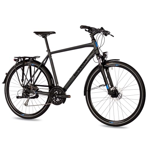 Airtracks Herren Trekking Fahrrad 28 Zoll TR.2845 Trekkingrad Shimano 27 Gang ALIVIO RD-M4000 SGS - Schwarz Matt - Rahmenhöhen 52cm 56cm - Modelljahr 2024 (60cm (Körpergröße 185-195cm))