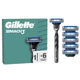 Gillette Mach3 Basis Rasierer für Männer, 1 Gillette Rasierer, 6 Ersatzklingen, Mit Gleitstreifen für ein sanftes Gleiten und NEUER Klingenbeschichtung, für weniger Hautirritation