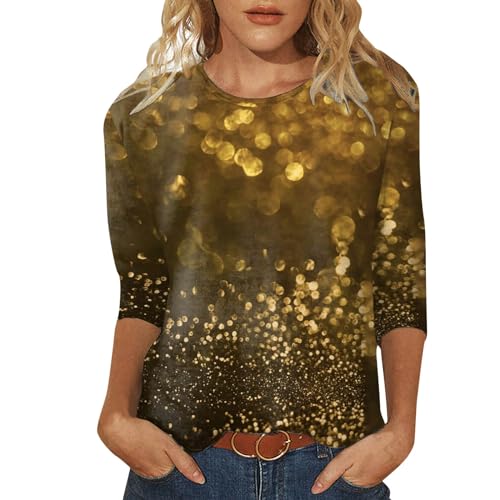 Glitzer Bluse Damen Party, Bluse Damen Elegant Festlich, 3/4 Ärmel Bluse Glänzender Druck Festlich Oberteil Eleganter Glitzeroberteil Modische Tops Vintage Silvester Outfit Neujahr Geschenk