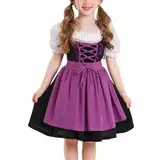 OBEEII Dirndl M�dchen-2St�ck Set Dirndl Kleid mit Trachtenbluse und Sch�rze Bayerisches Tracht Deutsche Oktoberfest Trachtenkleid Violett 10-12 Jahre