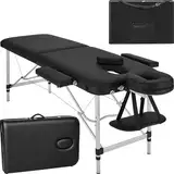 tectake Massageliege 2 Zonen, Massagetisch, Massageliege klappbar, höhenverstellbare Aluminium Massageliege, Portable Massagebank inkl. Zubehör, Alu-Kopfstütze, Armlehne und Tragetasche - schwarz