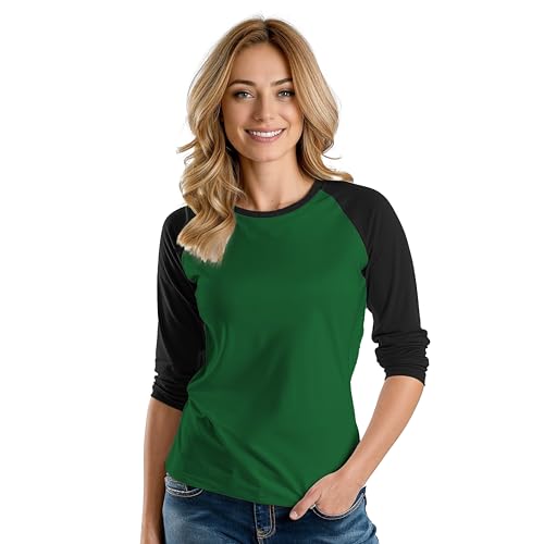URBAN CREST Raglan-Shirts für Damen – weiches Sport-Trikot für Damen, 3/4-Ärmel, Baseball-T-Shirt, Grün & Schwarz Damen Raglan, Klein