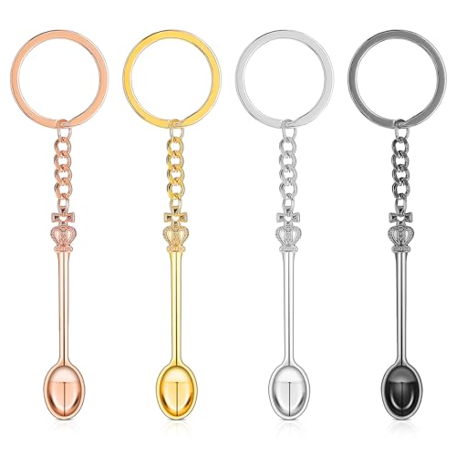 4 Stück Mini Löffel Schlüsselanhänger,Measuring Spoons,Probenahmelöffel Laborkratzlöffel Mini Spoon,Mini Teelöffel Set,Kronenlöffel Schlüsselanhänger,Laborkratzlöffel für Mischen Und Probenahme