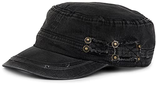 styleBREAKER Military Cap im Washed Destroyed Used Look, Vintage, Risse und Löcher, verstellbar, Unisex 04023011, Farbe:Schwarz