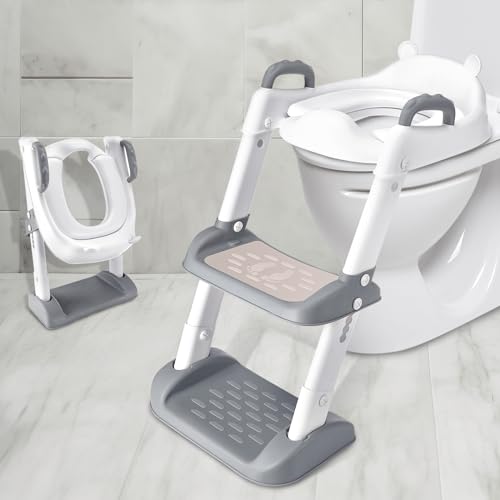 Mkitnvy Toilettensitz Kinder Kinder WC, Toilettensitz Toilettentrainer mit Treppe, Verstellbar Toilettentrainer mit PU Gepolsterter, Spritz- und Rutschfestes, für Jungen und Mädchen Baby