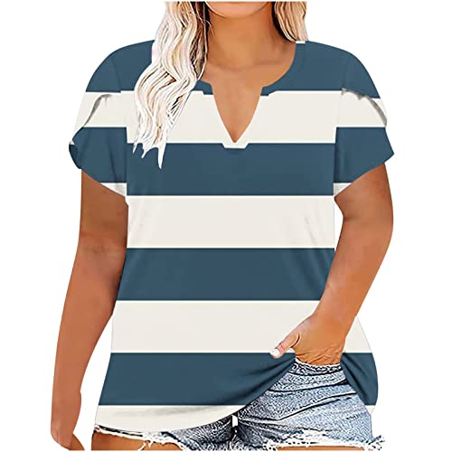 Plus Size Tops für Frauen Mode Blütenblatt Ärmel T-Shirts Sommer V-Ausschnitt lockeres bequemes T-Shirt Glitzer Hose Damen Party Elegant Trachtenbluse Damen Große Größen Damen T-Shirt Locker