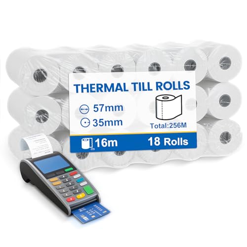 (18 Rollen) Kassenrollen 57mm Thermo - Thermopapier 57mm x 12mmx 16m, thermopapier rolle Kompatibel mit den meisten Druckrechnern und Registrierkassen - Ersatz-Papierrollen, Kassenrollen