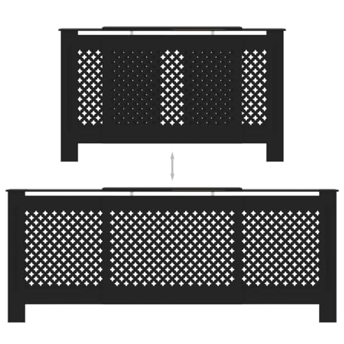 Yunir Verstellbare Schwarze MDF-Heizkörperabdeckung mit Kreuzlamellen, Einfache Montage – für übergroße Fußleistenheizungen