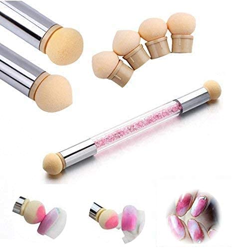 Nail Art Rendering-Werkzeuge Doppelter Kopf Ombre Sponge Stick, Nail art Schwamm und Tupfpinsel, Sponge Brush Applikator inkl 4 Ersatzköpfe,Pigmentpinsel