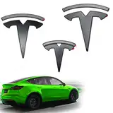 Shop4EV Emblem Logo für Tesla Model Y Schwarz Matt Set 3 Stück Vorne/Hinten/Lenkrad Zubehör (Tesla Model Y)