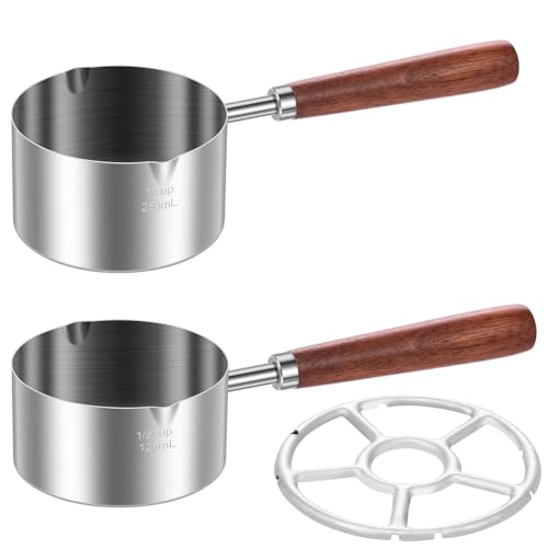 125ml +250ml Milchtopf Induktion, Edelstahl Tragbarer Milchtopf Mit Herdrost, Kleiner Milchtopfs Mit langem Griffdesign, Kleiner Topf mits Ausgießern Ausgestattet, Zum Kochen von Milch, Soßen, Nudeln