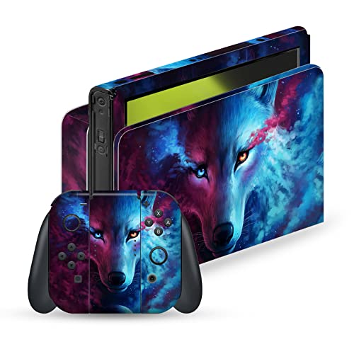 Head Case Designs Offizielle Jonas JoJoesArt Jödicke Wolfsgalaxie Kunst Mix Matte Vinyl Haut Gaming Aufkleber Abziehbild Abdeckung kompatibel mit Nintendo Switch OLED Bundle