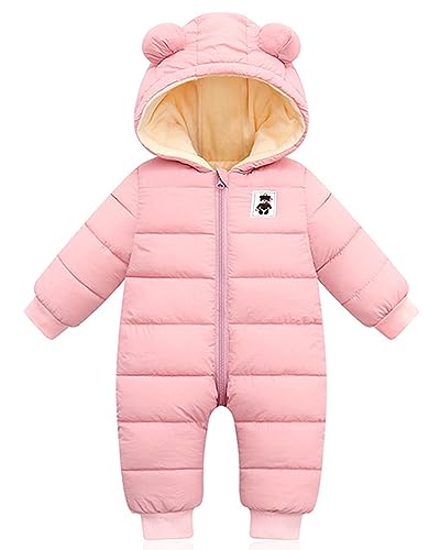 Baby Winter Overall mit Kapuze, Strampler Schneeanzug Jungen Mädchen Langarm Jumpsuit Warm Outfits Geschenk 9-12 Monate