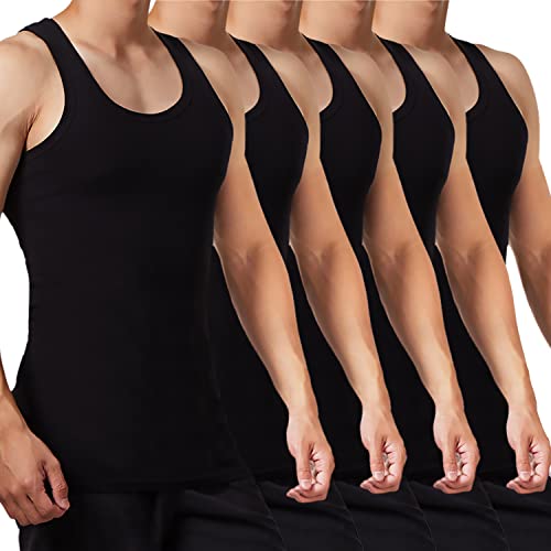 FALARY Unterhemd Herren Tank Top 5er Pack gekämmte Feinripp Baumwolle, 5x Schwarz, M