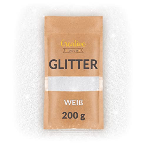 Creative Deco 200g Weiß Glitzerpulver für Wandfarbe | 0,2mm Glitzer-Pulver Glitzer Wand | Farbzusätze Nagel-Lack & Epoxid-Harz Zusatz | Für Kunst Handwerk Schleim & DIY