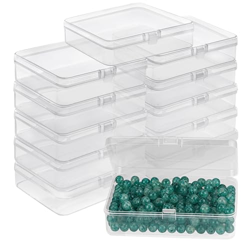 BELLE VOUS Kleine Aufbewahrungsbox Plastik Transparent mit Deckel zum Klappen (12 STK) – 11,2 x 8,3 x 2,8 cm Mini Plastik Boxen für Kleine Perlen, Pillen, Schmuck, Schrauben Sortierbox, Bastelzubehör