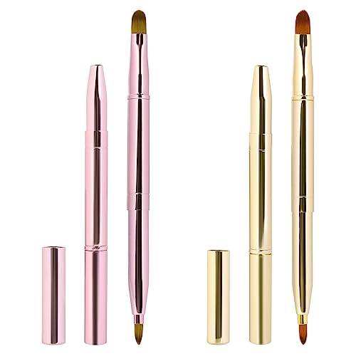 2 Stück Doppelendiger Lippenpinsel Einziehbare Lippen Makeup-Pinsel Lip Liner Konturpinsel Tragbare Lippenstift Lippenbürste Lipgloss Applikator Concealer Pinsel