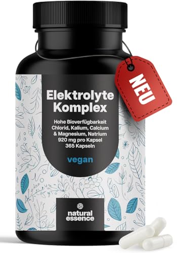 Elektrolyte Komplex - 365 Kapseln - mit Chlorid, Kalium, Calcium & Magnesium, Natrium - 920mg pro Kapsel - Elektrolytgleichgewicht & Muskelfunktion - vegan und produziert in Deutschland Jahresvorrat