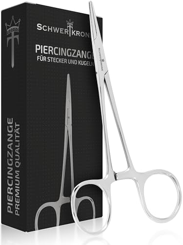 SCHWERTKRONE Piercingzange Verriegelungszange für Ohrstecker und Kugeln 14 cm