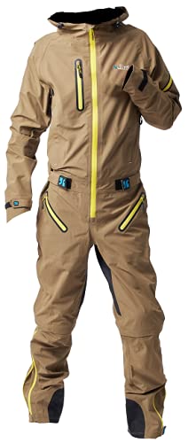 dirtlej dirtsuit core edition sand/yellow, einteiliger Matschoverall für Mountainbiker Herren, zip-off-Hose bis Knie, (L)