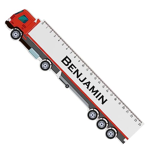 Striefchen® LKW Lineal bedruckt mit Wunschname perfekt als Füllung für Schultüte Rot