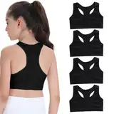 FUIPVGI 4 Stück Mädchen Sport BH Bustier Baumwolle, Ohne Bügel Bralette Bustier Mädchen, Trainings-BH für Mädchen 8-14 Jahre Cami Crop Top Sport BH (Schwarz)