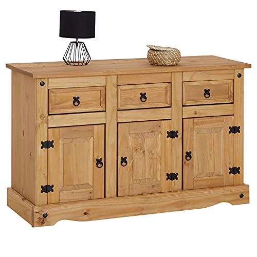 CARO-Möbel Sideboard Salsa Kommode Mexiko Stil Highboard Anrichte Kiefer massiv gebeizt, gewachst mit 3 Schubladen und 3 Türen