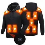 NEEMOSI Beheizbare Jacke Hoodie für Herren Damen Elektrische Beheizte Kapuzenpullover Sweatshirt 11 Heizzonen LED-Display Casual Pullover Hoody mit Kapuze Winter Warm für Outdoor Camping Wandern Jagd