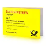 10 Stück selbstklebende Einschreiben-Briefmarken Einschreiben-Marken Porto Etiketten Label Aufkleber mit Barcode im Block | Versicherung bis 25 EUR | Zustellung per Einwurf