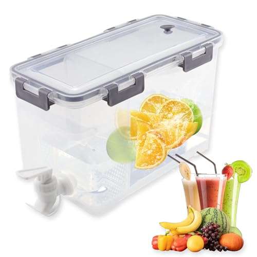 Gcffom Getränkespender 3.5L, Wasserspender mit Wasserhahn und Trennwand, Kunststoff Limonadenspender für Kühlschrank, Obst Teekanne, Saftspender für Küche, Haus, Partei, Bar, Hochzeit