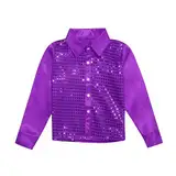 Kinder Mädchen Glitzerndes Pailletten-Tanzoberteil Jungen Langarmshirt mit Knopfleiste für Jazz-Tanz-Performance-Kostüm Kinderhemden Jungen Langarm Shirt Jungen Kurzarm 128