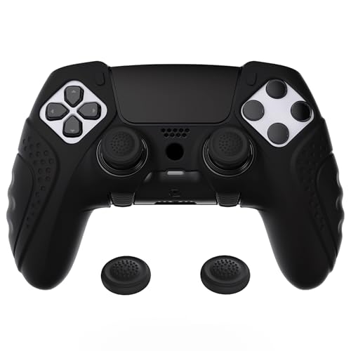 playvital Anti-Rutsche Hülle für ps5 Edge Controller,Case Schutzhülle Hülle Skin aus weichem Gummi mit 6 Stück Stick Kappen für PS5 Edge Wireless Controller(Guardian Edition,Schwarz)