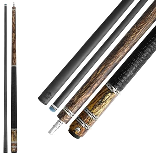 RHINO Bocote Retro-Pool-Queue, Krokodilprägung, Mikrofaser-Leder, 3/8-8-Gelenk, 12,5 mm Spitzendurchmesser, Schaft aus 100 % Kohlefaser und Verbundstumpf mit 3D-Drucktechnologie, Pro Taper